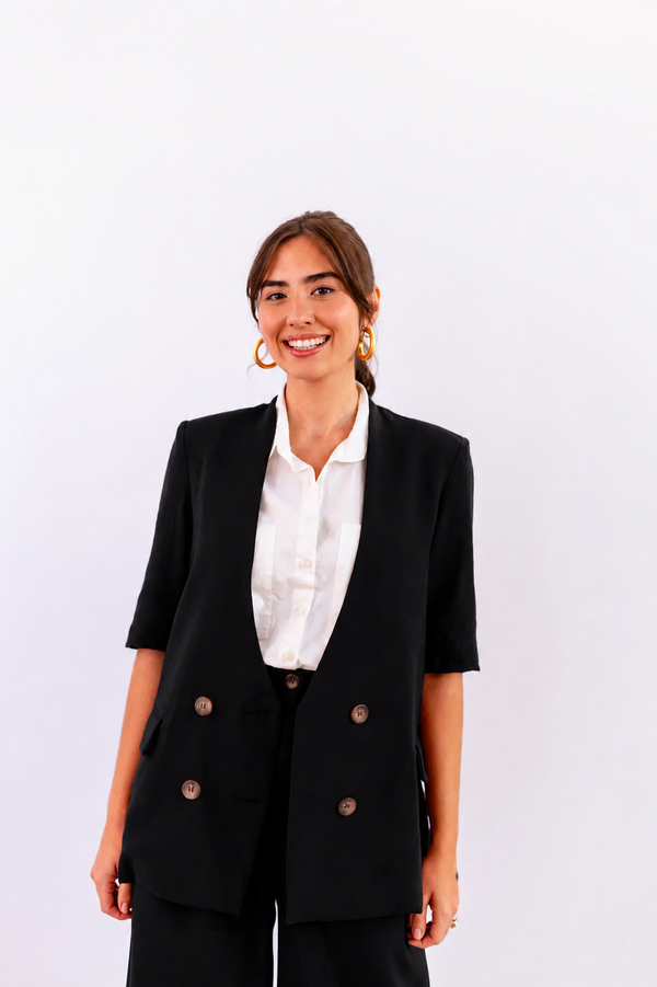 BLAZER MANGA CURTA LEVE PRETO - LINA BE