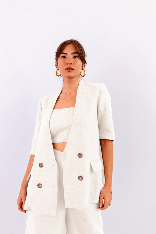 BLAZER MANGA CURTA LINHO OFF WHITE - LINA BE