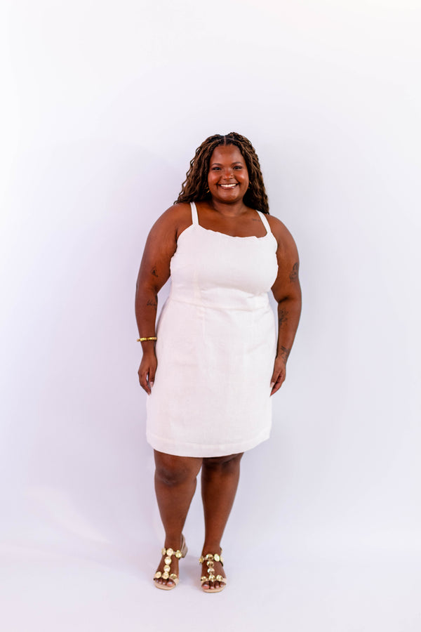 VESTIDO CURTO LINHO OFF-WHITE - LINA BE