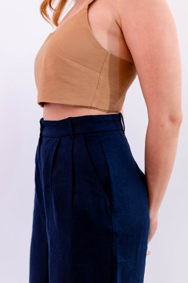 CALÇA PANTALONA LINHO MARINHO - LINA BE