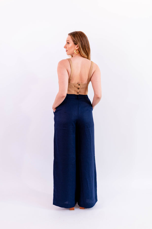 CALÇA PANTALONA LINHO MARINHO - LINA BE