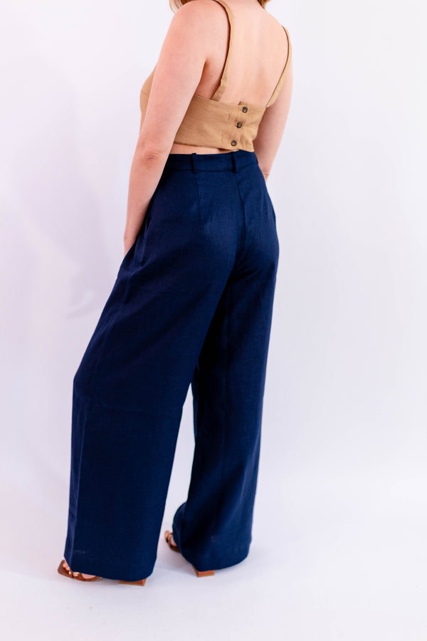 CALÇA PANTALONA LINHO MARINHO - LINA BE