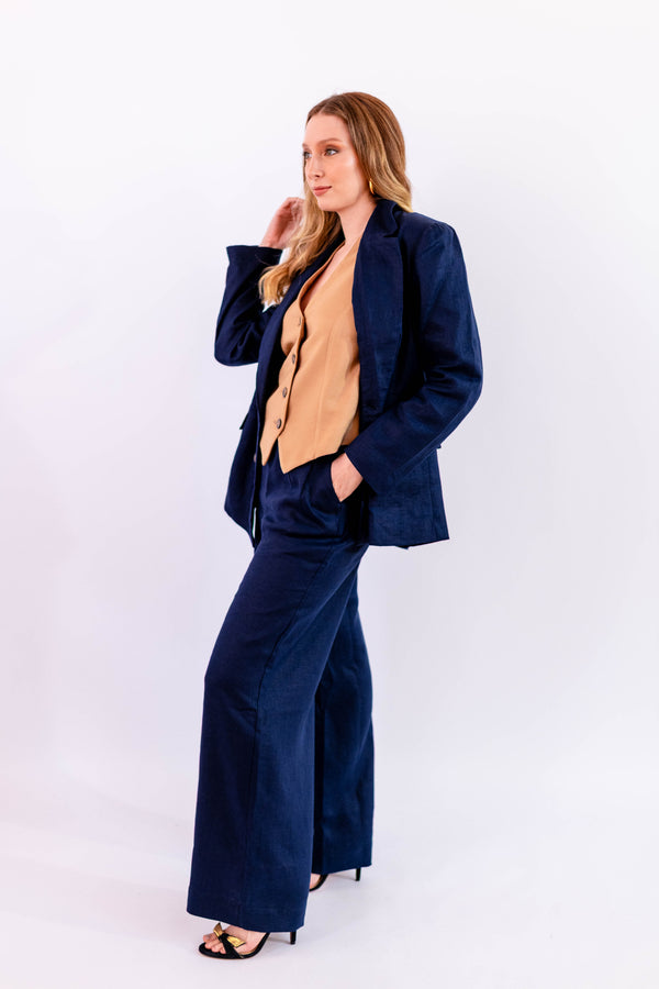 CALÇA PANTALONA LINHO MARINHO - LINA BE