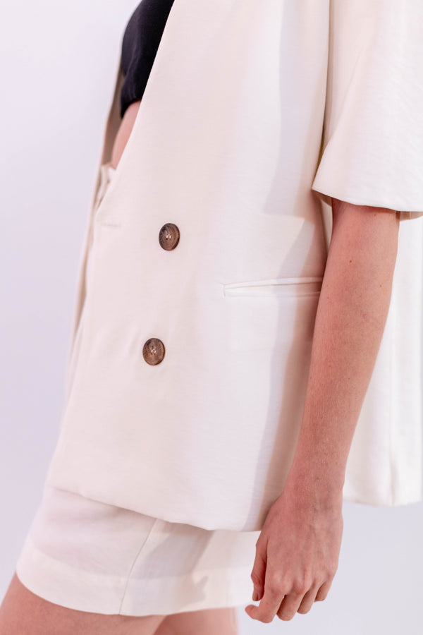 BLAZER MANGA CURTA LINHO OFF WHITE - LINA BE