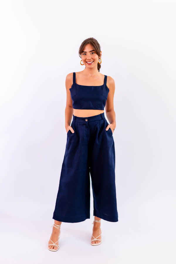 CALÇA PANTACOURT LINHO MARINHO - LINA BE