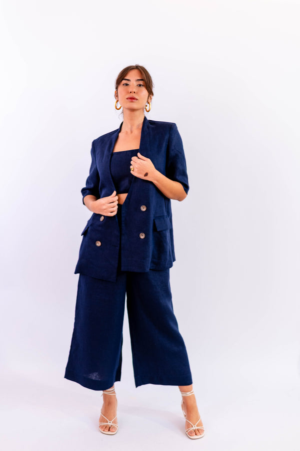 BLAZER MANGA CURTA LINHO MARINHO - LINA BE