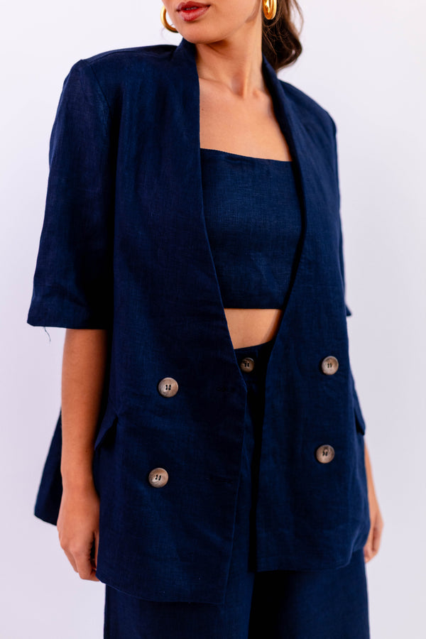 BLAZER MANGA CURTA LINHO MARINHO - LINA BE