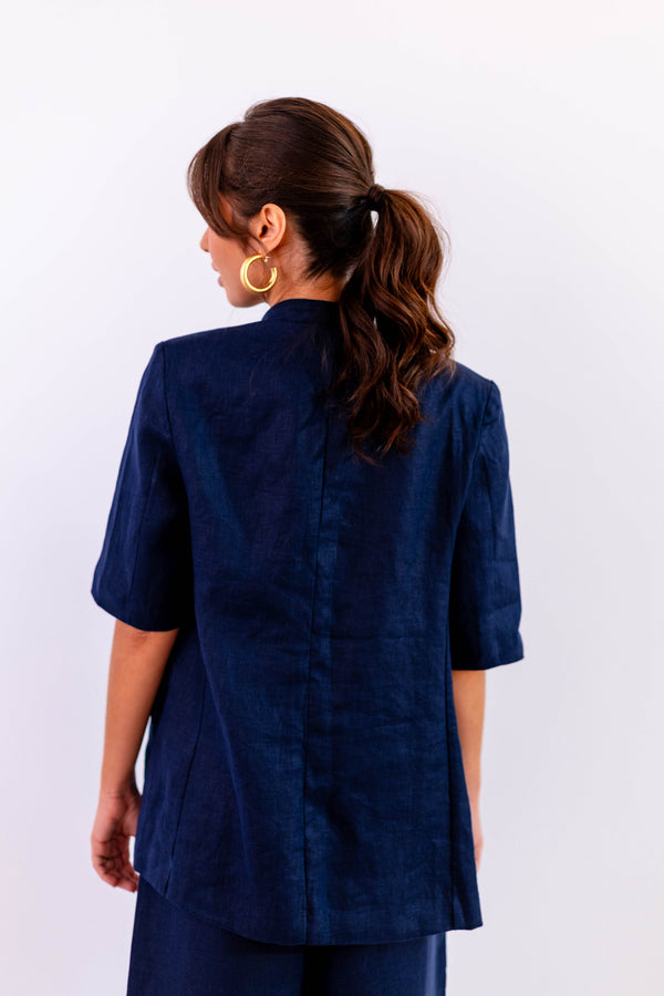BLAZER MANGA CURTA LINHO MARINHO - LINA BE