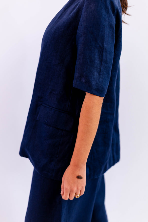 BLAZER MANGA CURTA LINHO MARINHO - LINA BE