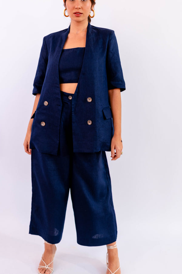 BLAZER MANGA CURTA LINHO MARINHO - LINA BE