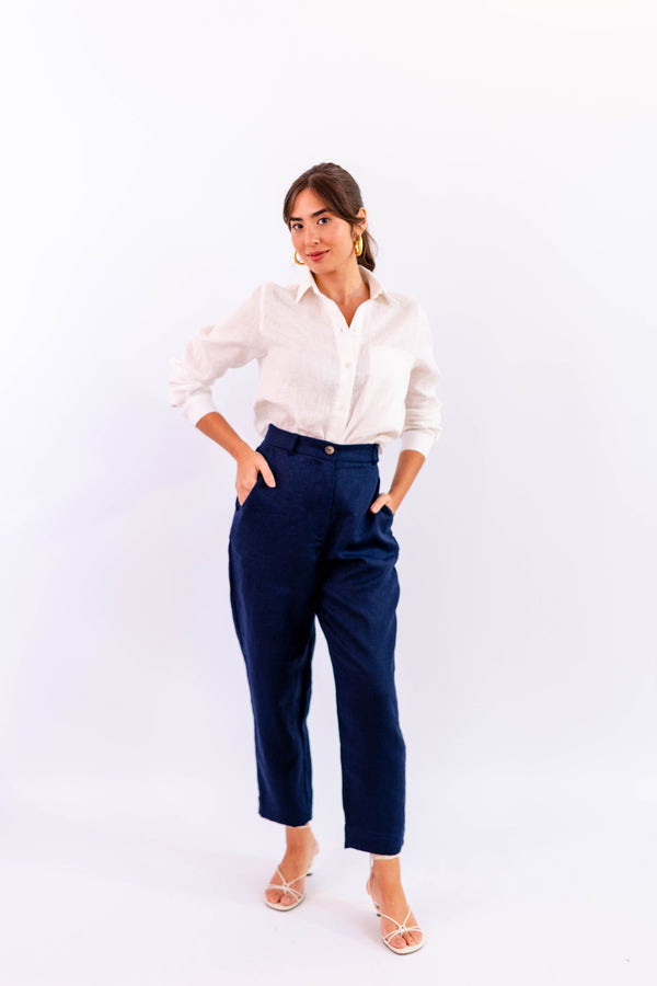 CALÇA RETA LINHO MARINHO - LINA BE