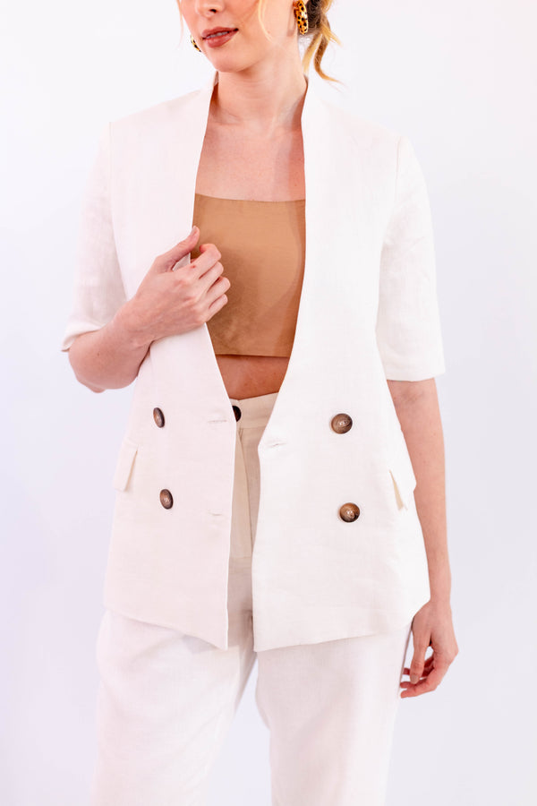 BLAZER MANGA CURTA LINHO OFF WHITE - LINA BE