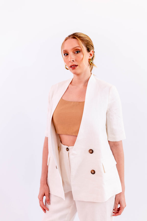 BLAZER MANGA CURTA LINHO OFF WHITE - LINA BE