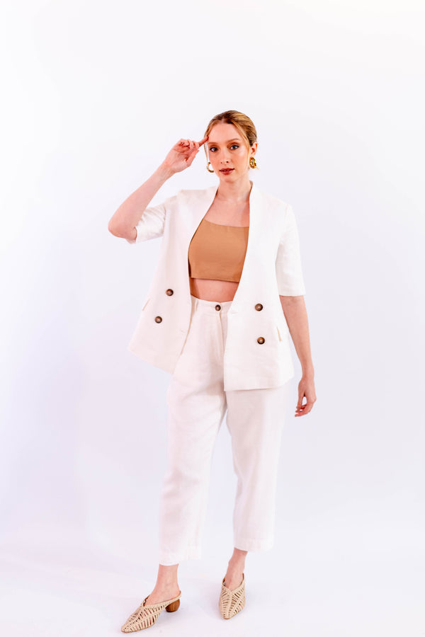 BLAZER MANGA CURTA LINHO OFF WHITE - LINA BE