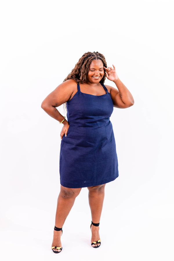 VESTIDO CURTO LINHO MARINHO