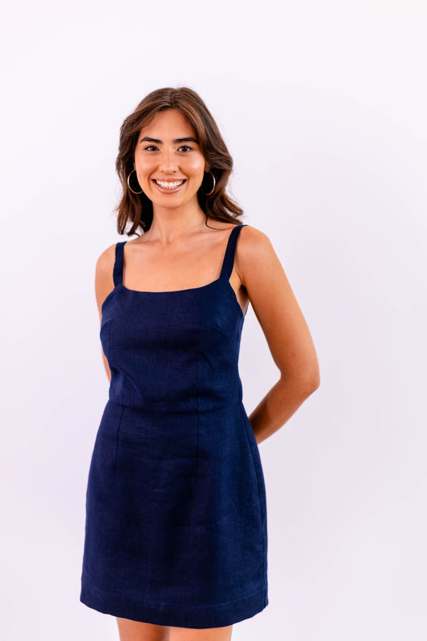 VESTIDO CURTO LINHO MARINHO